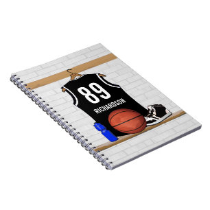 Personalized Black and White Basketball Jersey Notebook