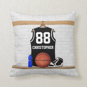Personalized Black and White Basketball Jersey Throw Pillow