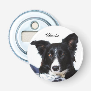 Personalized Black and White Border Collie Bottle Opener