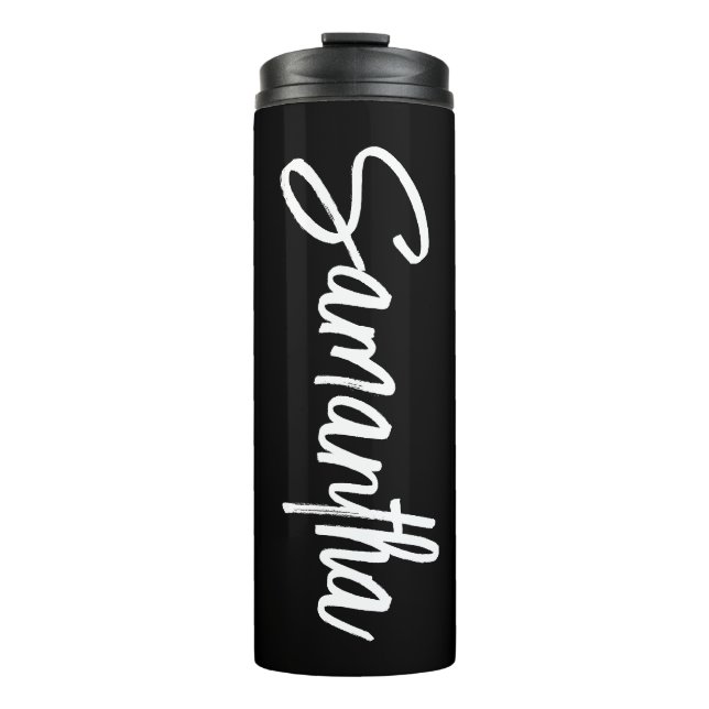 Personalized Black and White Brush Script Thermal Tumbler (Front)
