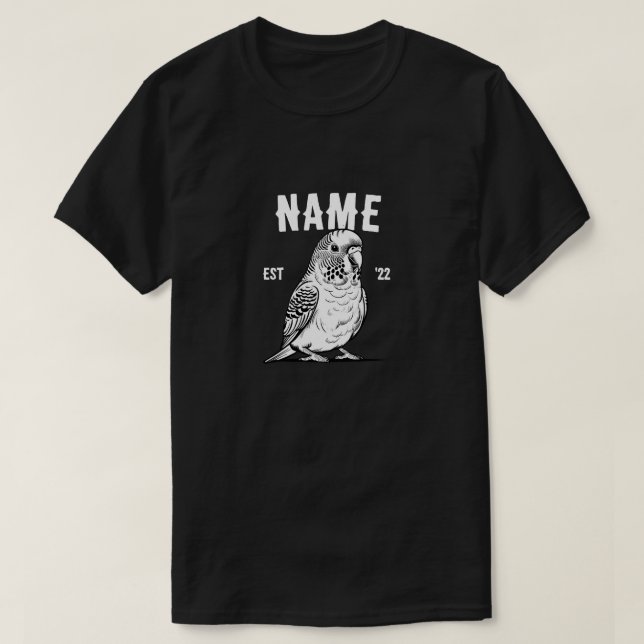 Personalized Black and White Budgie T-Shirt (Design Front)