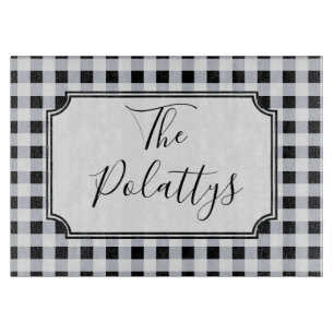 Personalized Black and White Buffalo Check Plaid Cutting Board