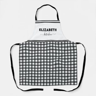 Personalized Black and White Buffalo Plaid Kitchen Apron