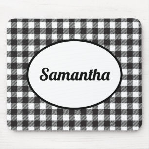 Personalized Black and White Buffalo Plaid Mouse Pad
