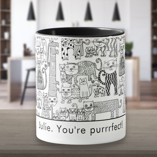 Personalized Black and White Cats Modern Mug (Personalized Black and White Cats Modern Mug)