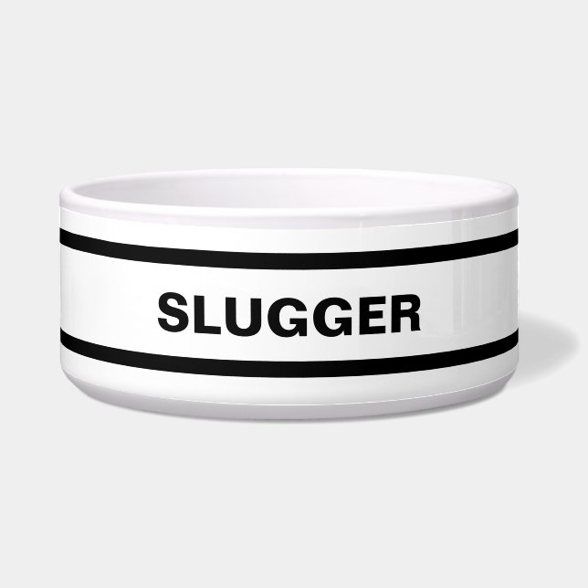 Personalized Black and White Ceramic Pet Bowl (Front)