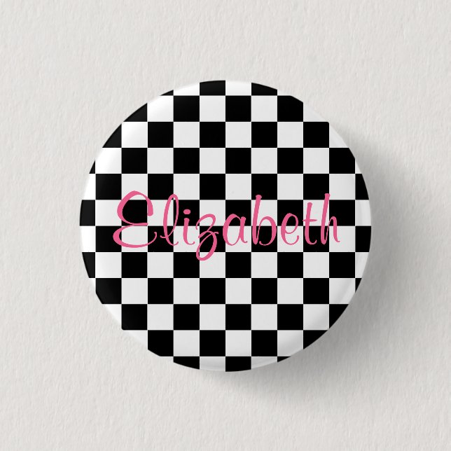 Personalized Black and White Chequerboard Button (Front)