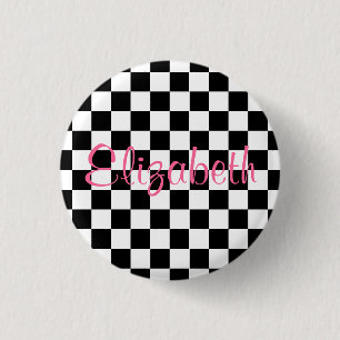 Personalized Black and White Chequerboard Button