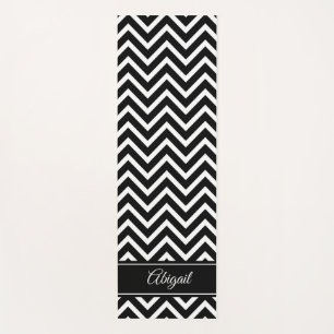 Personalized Black and White Chevron Yoga Mat