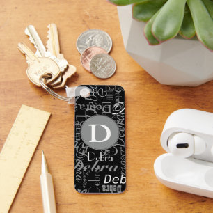 Personalized Black and White Circle Monogram Keychain