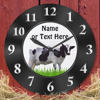 Personalized Black and White COW Clock