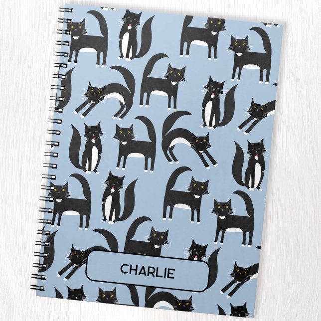 Personalized Black and White Cute Tuxedo Cat Notebook (Personalized name black and white tuxedo cat notebook for animal lovers.)