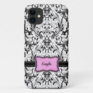 Personalized Black and White Damask iPhone 11 Case