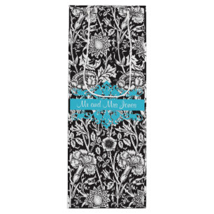 Personalized Black and White Damask Wine Gift Bag