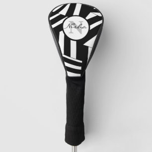 Personalized Black and White Diagonal Stripes Golf Head Cover