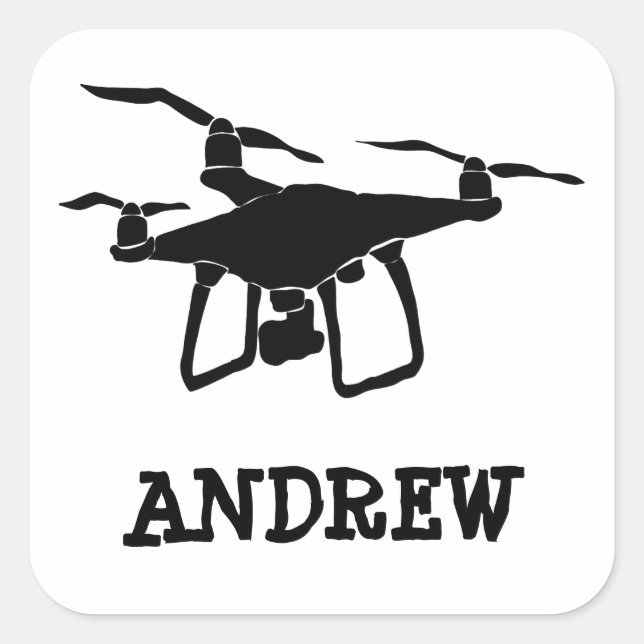 Personalized Black and White Drone Square Sticker (Front)