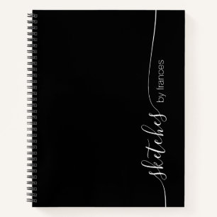 Personalized Black and White Elegant Script Sketch Notebook