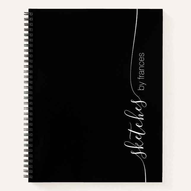Personalized Black and White Elegant Script Sketch Notebook (Front)