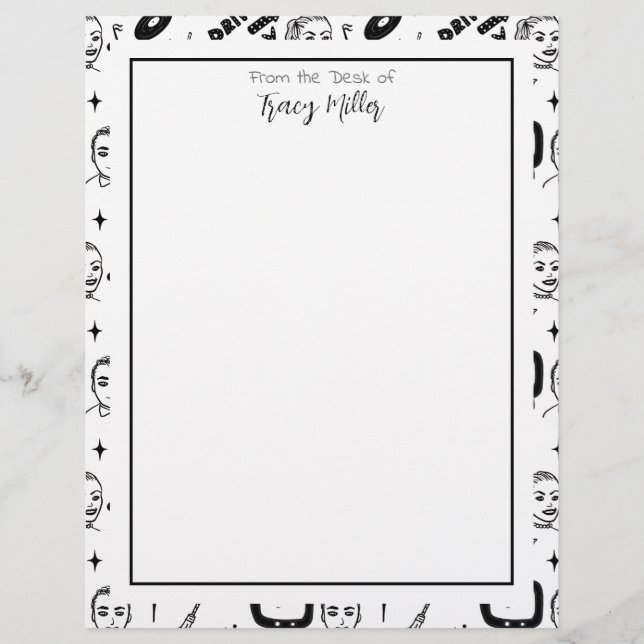 Personalized Black and White Fifties Style Retro Letterhead (Front)