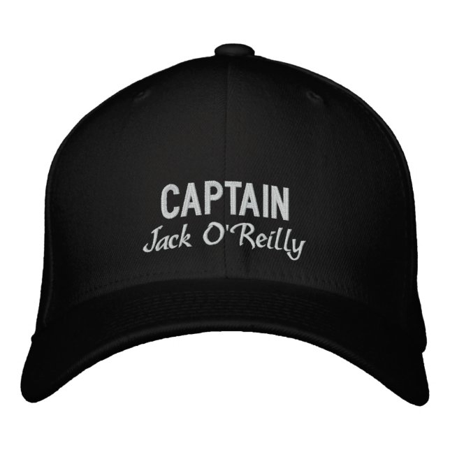 Personalized Black and White Fishing Captain Embroidered Hat (Front)