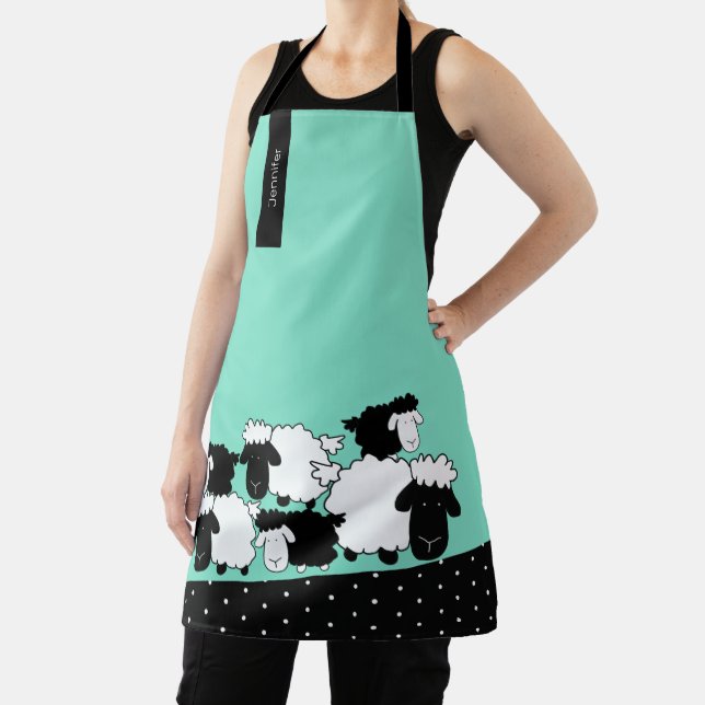 Personalized Black and White Flock of Sheep Apron (Insitu)
