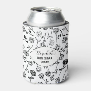 Personalized Black and White Floral Bridal Showe Can Cooler