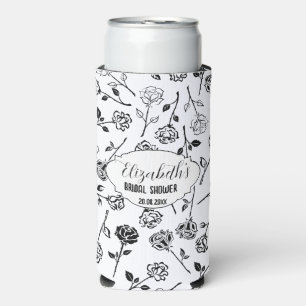 Personalized Black and White Floral Bridal Showe Seltzer Can Cooler