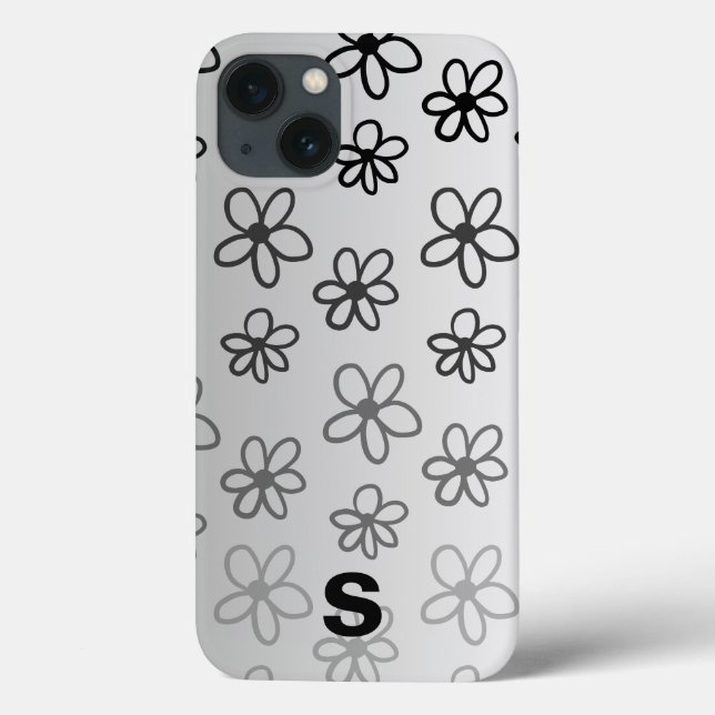 personalized black and white floral phone case (Back)