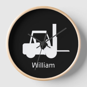 Personalized Black and white Forklift Clock