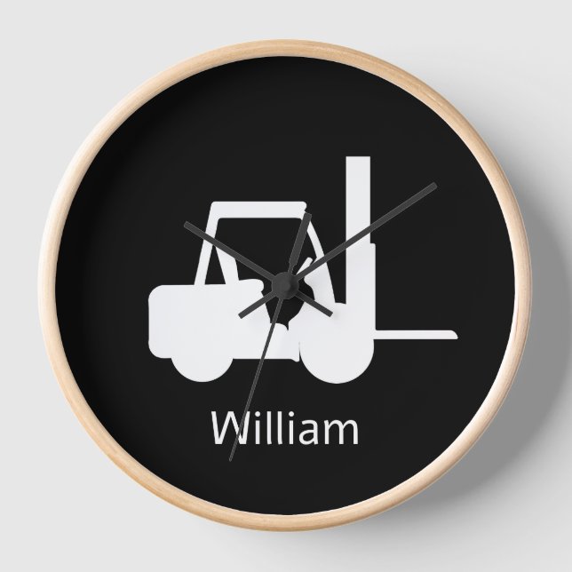 Personalized Black and white Forklift Clock  (Front)