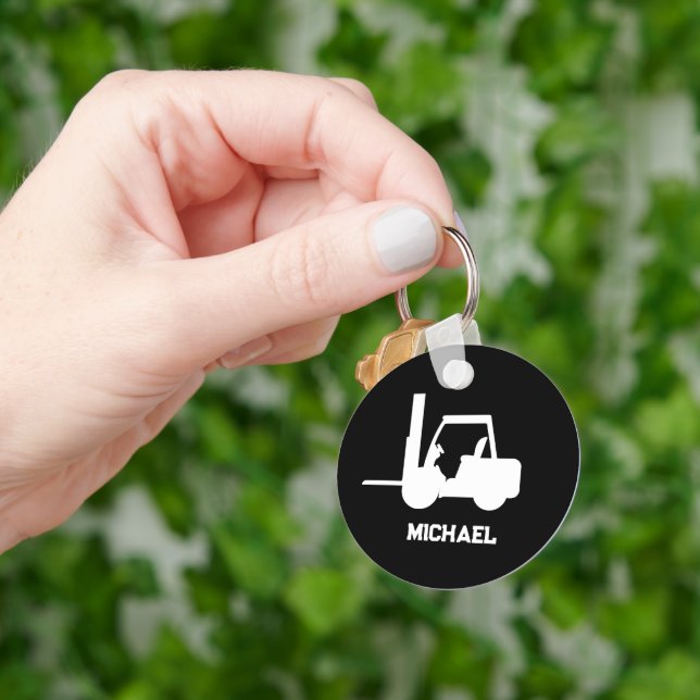 Personalized Black and white Forklift Keychain (Hand)