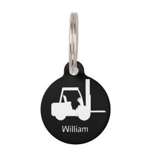 Personalized Black and white Forklift Keychain Pet Tag