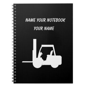 Personalized Black and white Forklift Notebook