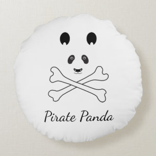 Personalized Black and White Funny Pirate Panda Round Pillow