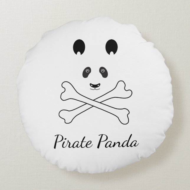 Personalized Black and White Funny Pirate Panda Round Pillow (Back)