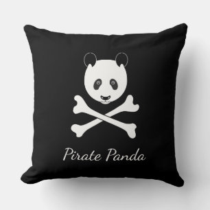Personalized Black and White Funny Pirate Panda Throw Pillow