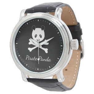 Personalized Black and White Funny Pirate Panda Watch