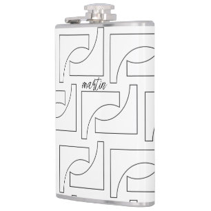 Personalized Black And White Geometric Pattern Hip Flask
