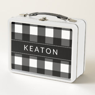 Personalized Black and White Gingham Lunchbox