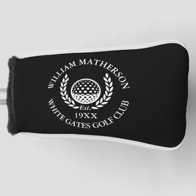 Personalized Black And White Golf Club Name Golf Head Cover (Front)