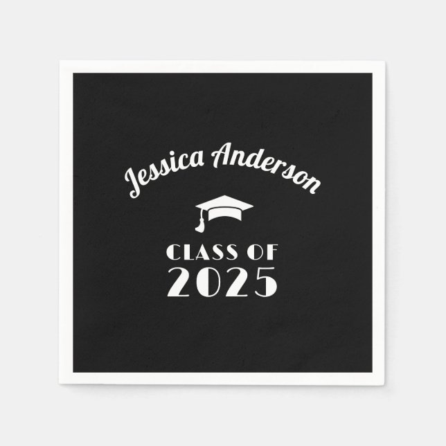 Personalized Black and White Graduation  Napkin (Front)