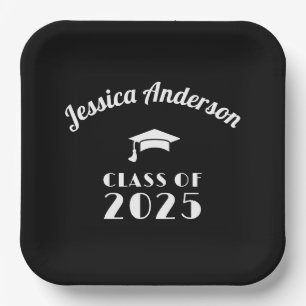 Personalized Black and White Graduation  Paper Plate
