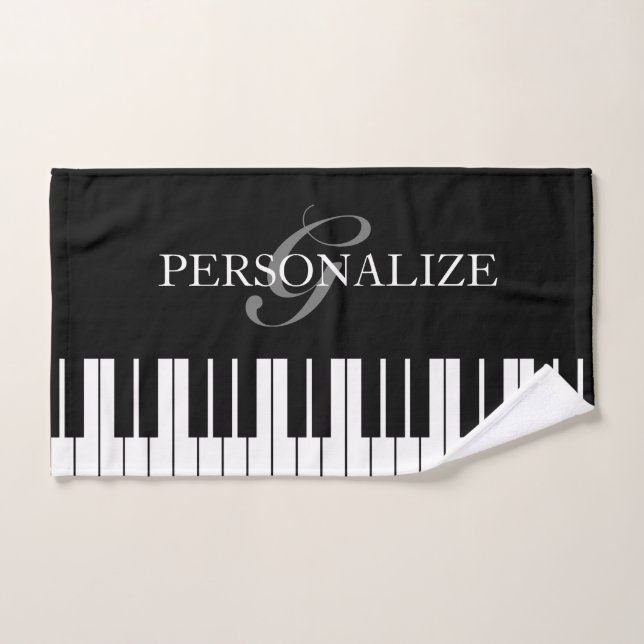 Personalized black and white grand piano keys hand towel (Hand Towel)