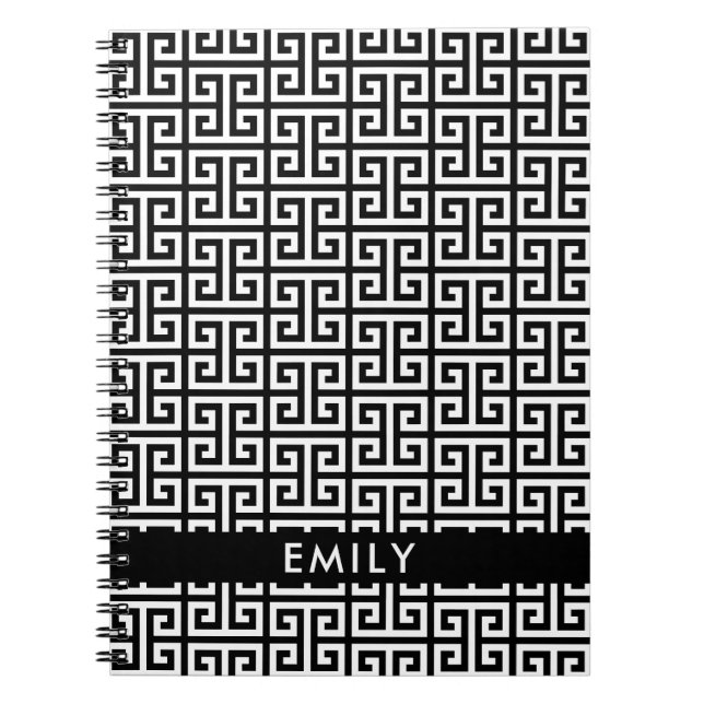 Personalized Black and White Greek Key Notebook (Front)
