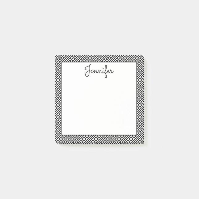 Personalized Black and White Greek Key Pattern Post-it Notes (Front)