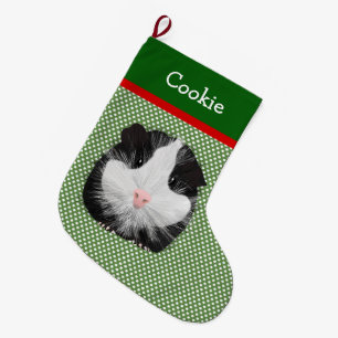 Personalized Black And White Guinea Pig Large Christmas Stocking