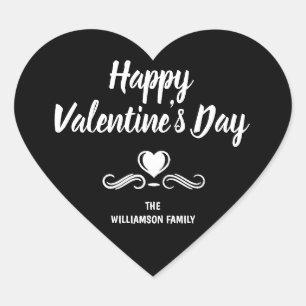 Personalized Black and White Happy Valentines Day Heart Sticker