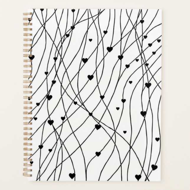 Personalized Black and White Heart Planner (Front)