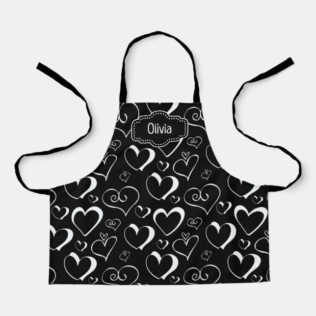 Personalized Black and White Hearts Apron (Front)