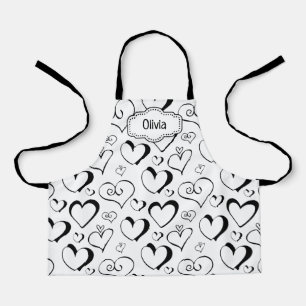 Personalized Black and White Hearts Apron